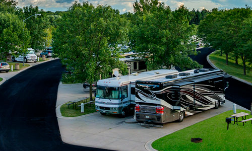 Paved RV sites with electric, water, and sewer hook-ups.